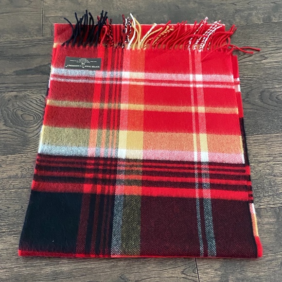 Soft!! Plaid Fringe-Hem Scarf, Red, Camel, Black, NWT - Picture 1 of 6
